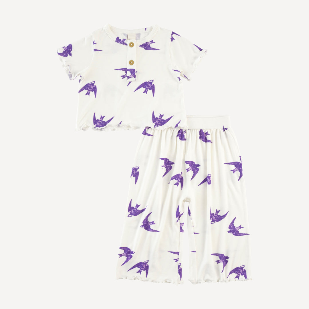 short sleeve henley jade set | lavender sparrow | modal