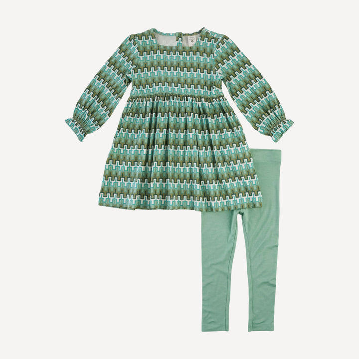 long sleeve square neck dress + legging set | mini green taffy stripe | bamboo