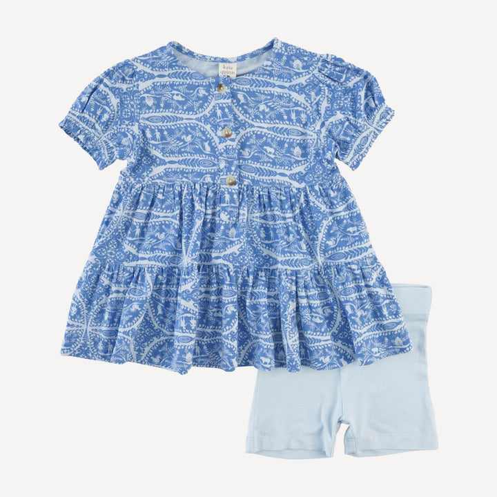short puff sleeve prairie top + bike short set | blue fauna | bamboo