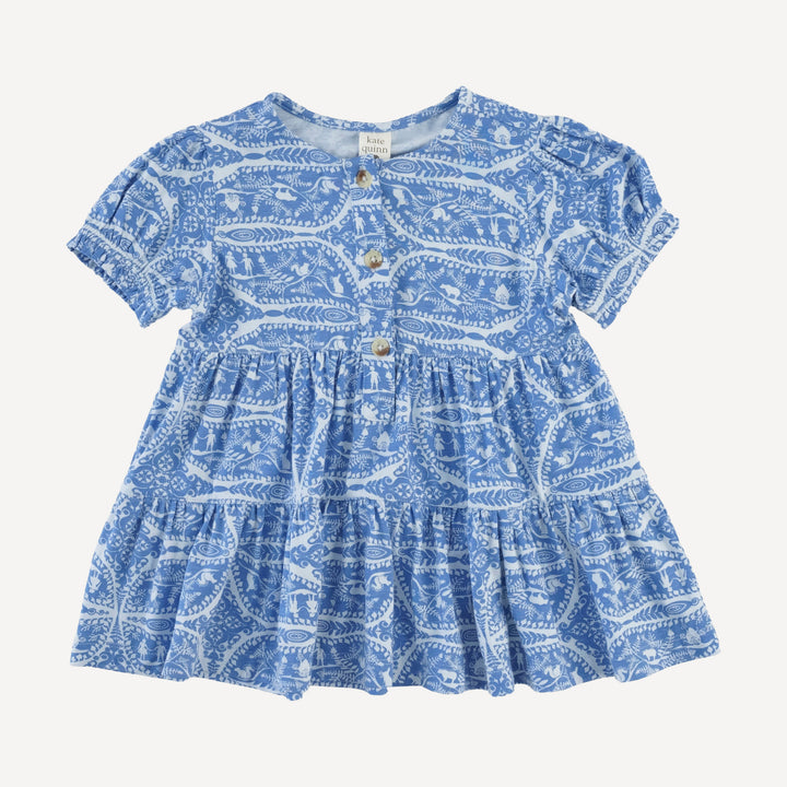 short puff sleeve prairie top + bike short set | blue fauna | bamboo