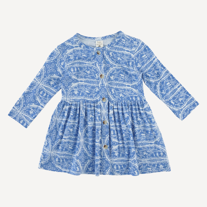 long sleeve button front dress | blue fauna | bamboo