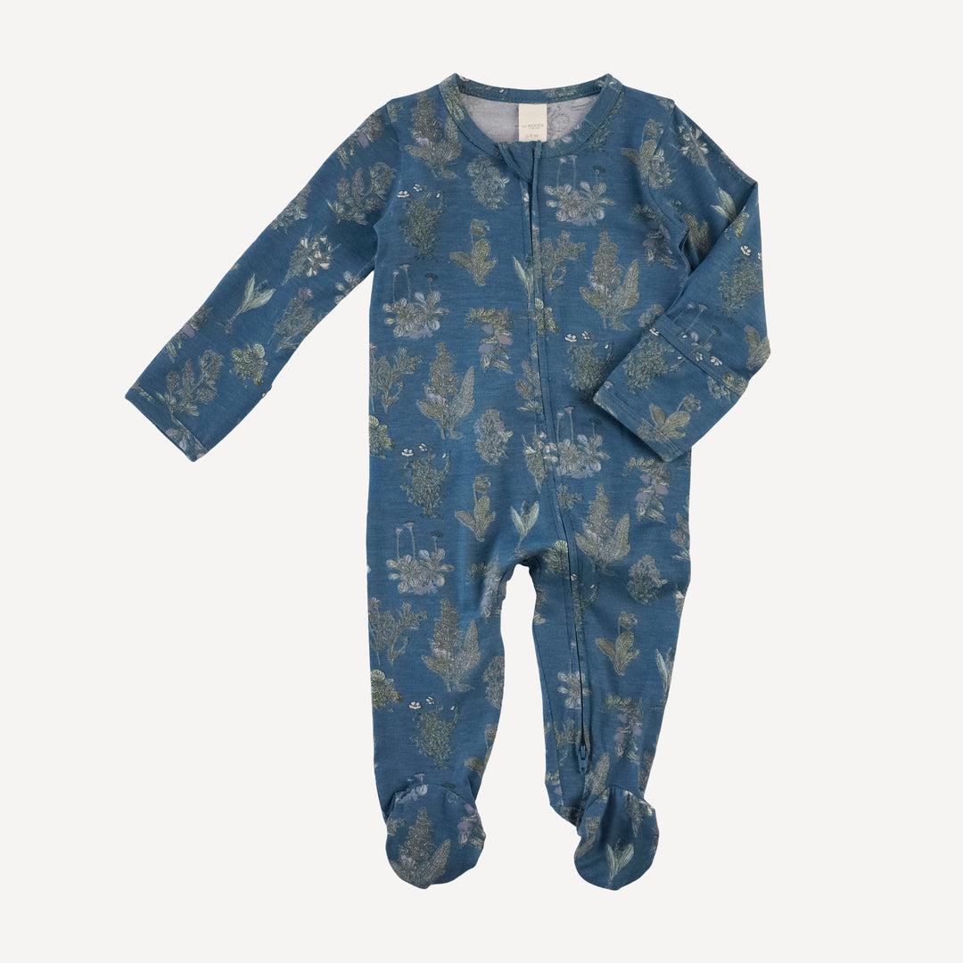 long sleeve two way zipper footie | blue litho | modal