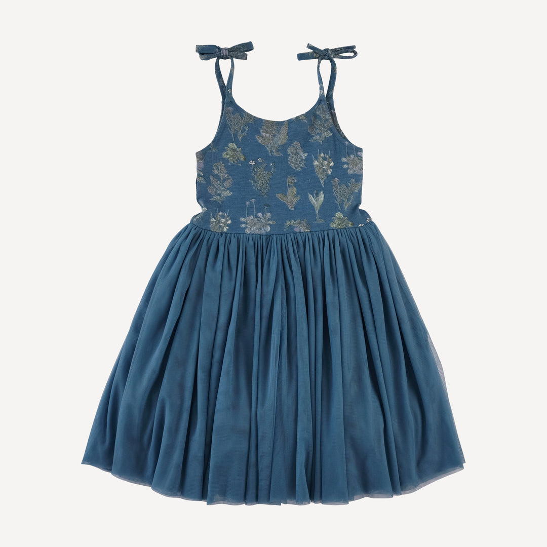 spaghetti tie ballerina tulle dress | blue litho | modal