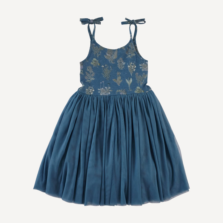 spaghetti tie ballerina tulle dress | blue litho | modal