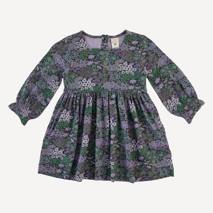 long sleeve square neck dress | purple ditsy | bamboo