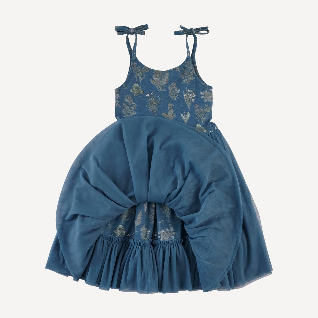 spaghetti tie ballerina tulle dress | blue litho | modal