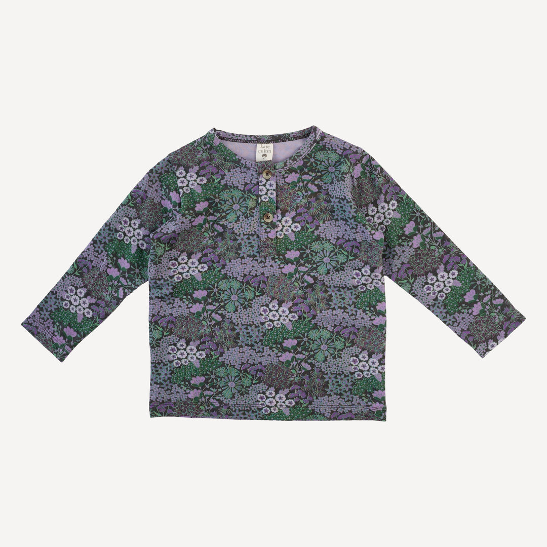 long sleeve basic henley tee | purple ditsy | bamboo