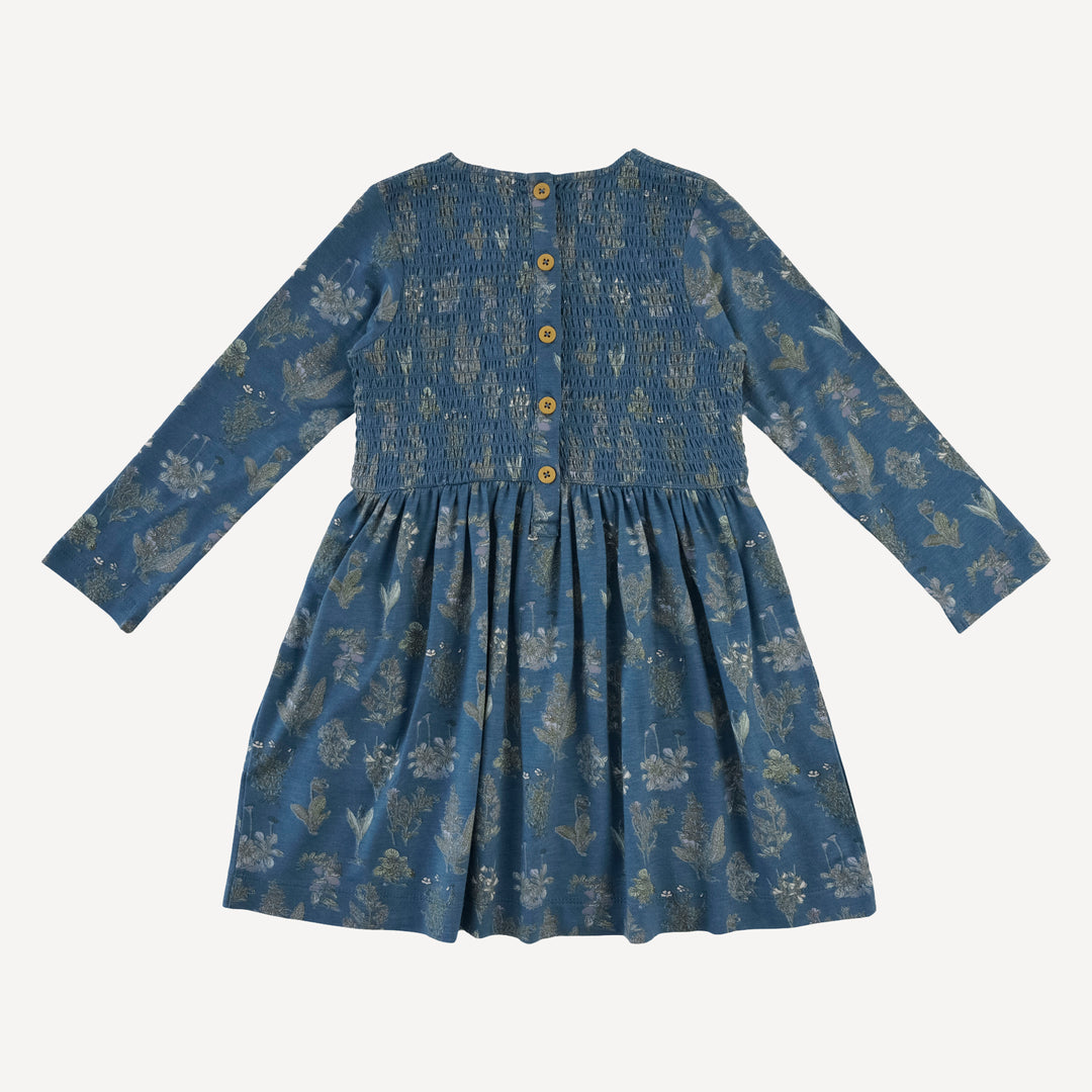 long sleeve square neck smocked dress | blue litho | modal