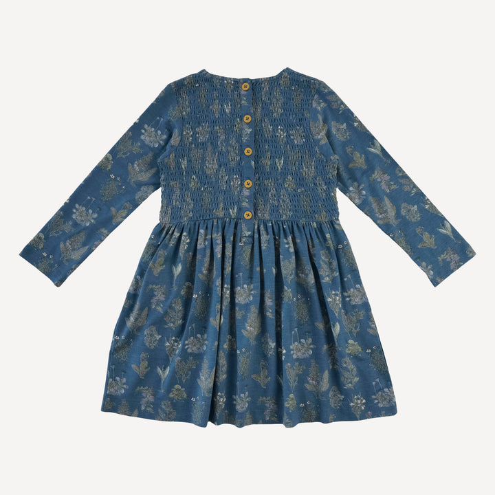 long sleeve square neck smocked dress | blue litho | modal