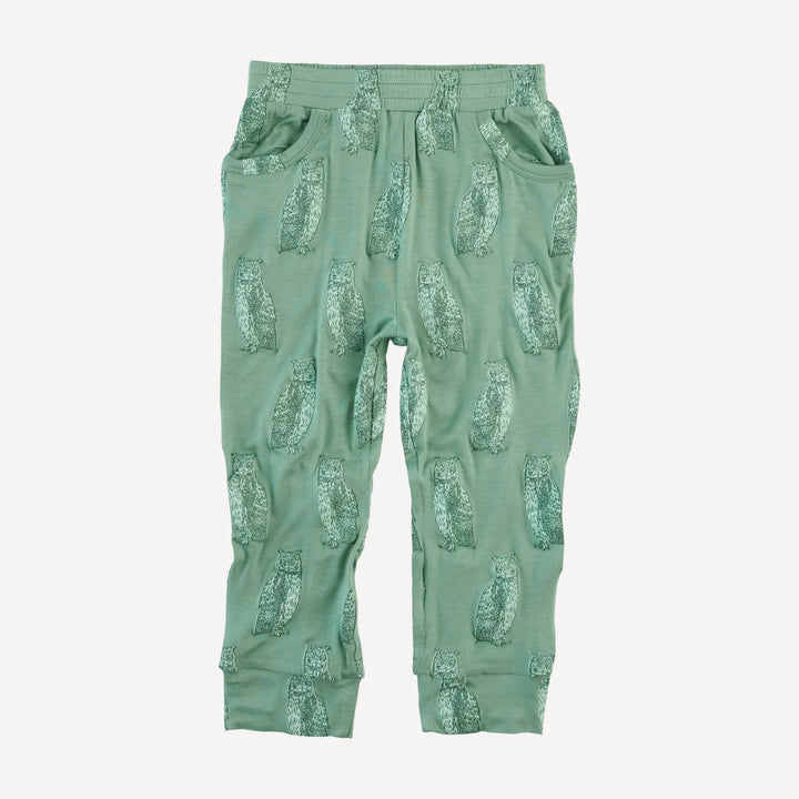 cuffed pocket jogger | green owl | bamboo