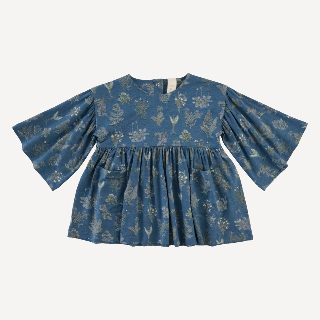 bell sleeve gathered tunic | blue litho | modal