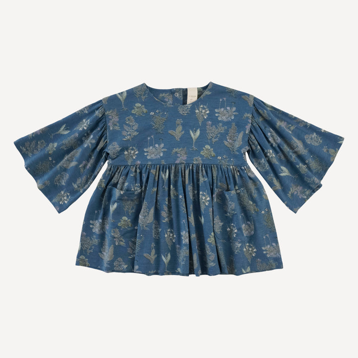 bell sleeve gathered tunic | blue litho | modal