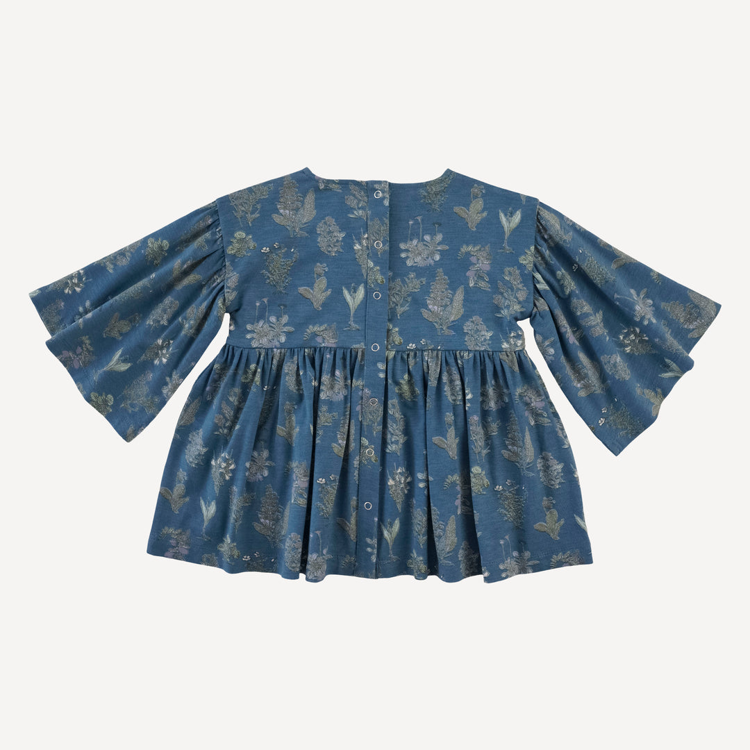 bell sleeve gathered tunic | blue litho | modal