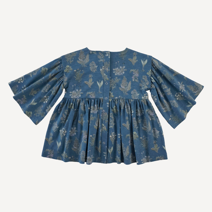 bell sleeve gathered tunic | blue litho | modal