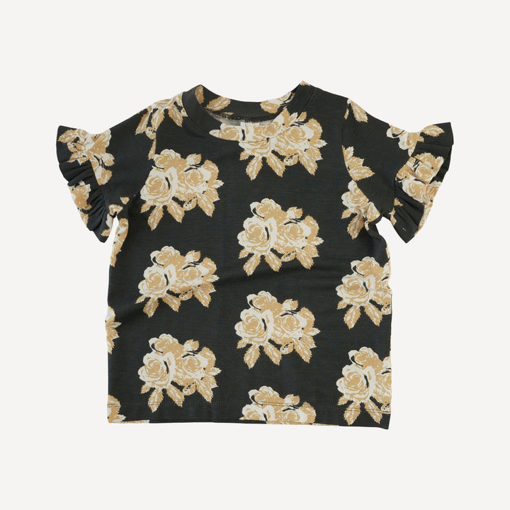 short sleeve essential ruffle boxy tee + bike short set | taffy rose | bamboo