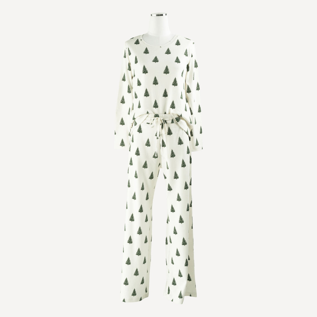 womens long sleeve crew neck pj set | forest pine | organic cotton flat rib