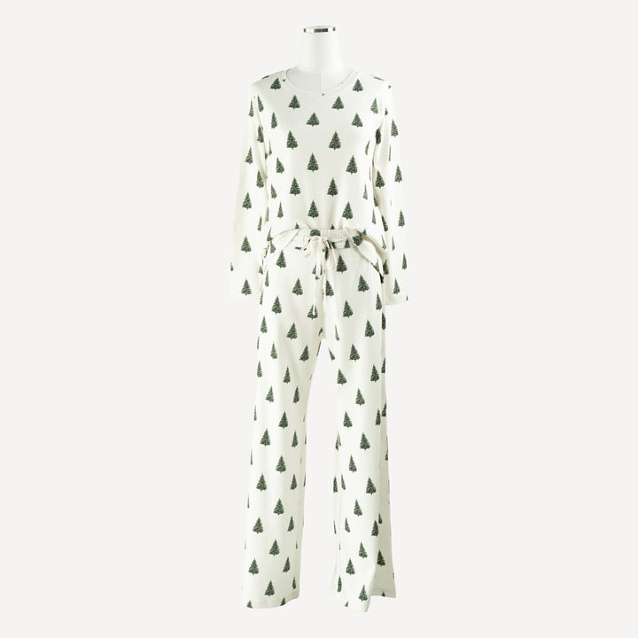 womens long sleeve crew neck pj set | forest pine | organic cotton flat rib