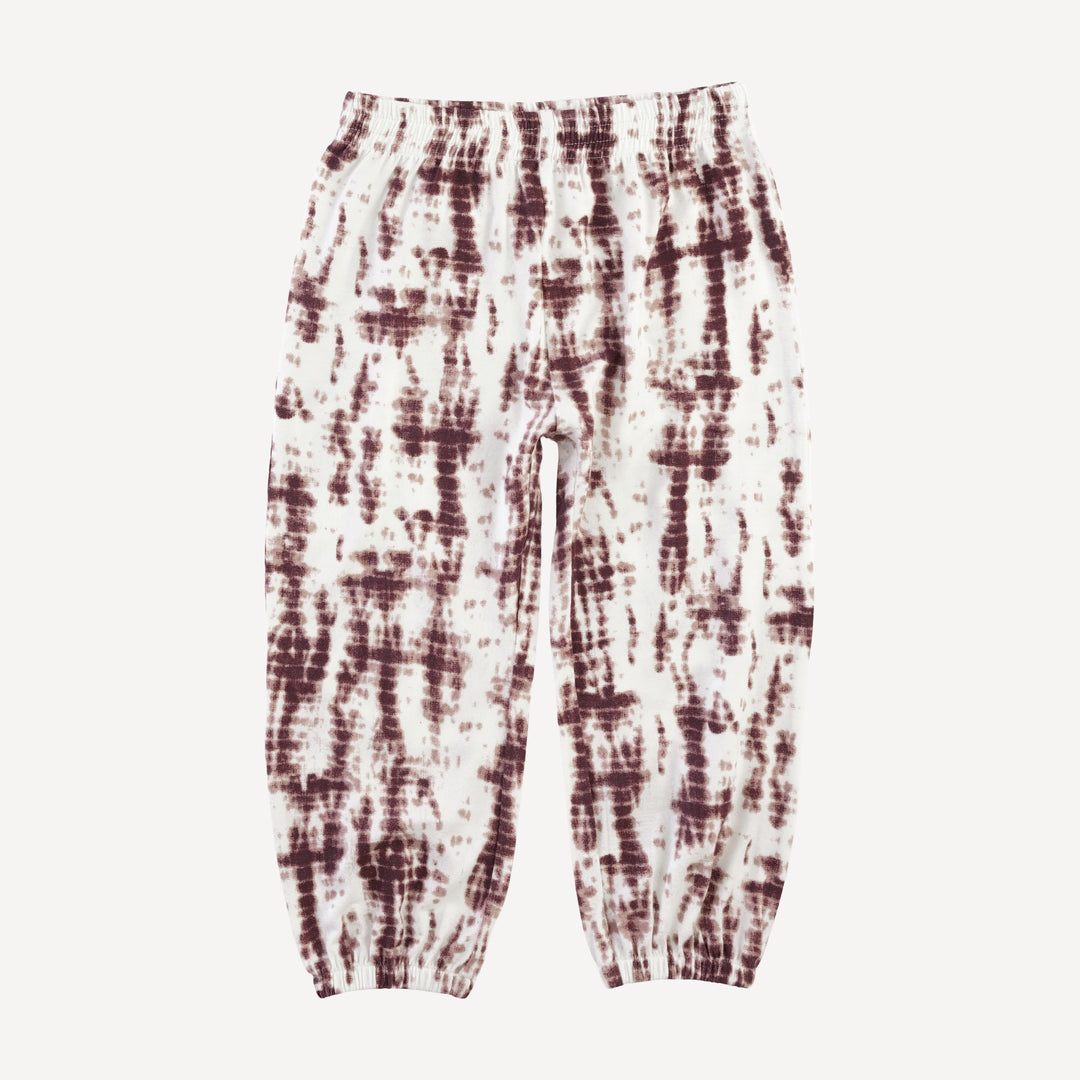 long sleeve boxy topstitch hoodie + relaxed jogger set | mahogany shibori | modal