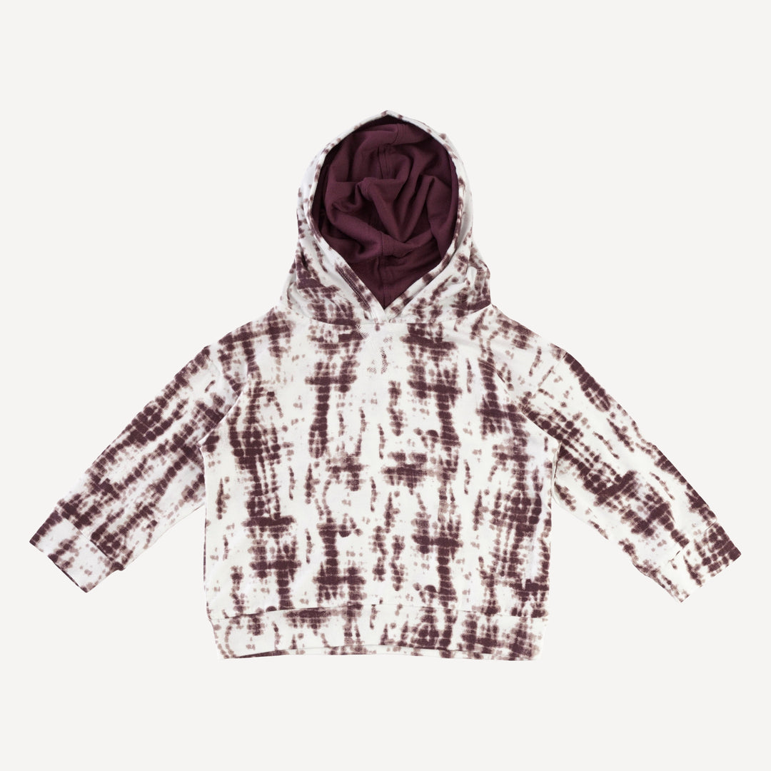 long sleeve boxy topstitch hoodie + relaxed jogger set | mahogany shibori | modal