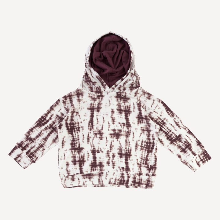 long sleeve boxy topstitch hoodie + relaxed jogger set | mahogany shibori | modal
