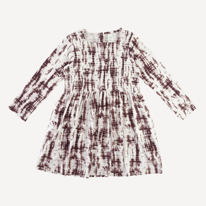 long sleeve square neck smocked dress | mahogany shibori | modal