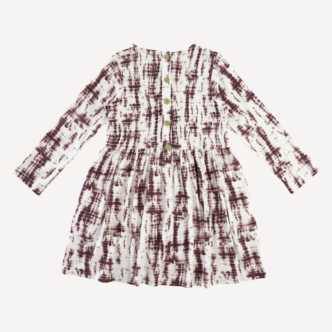 long sleeve square neck smocked dress | mahogany shibori | modal