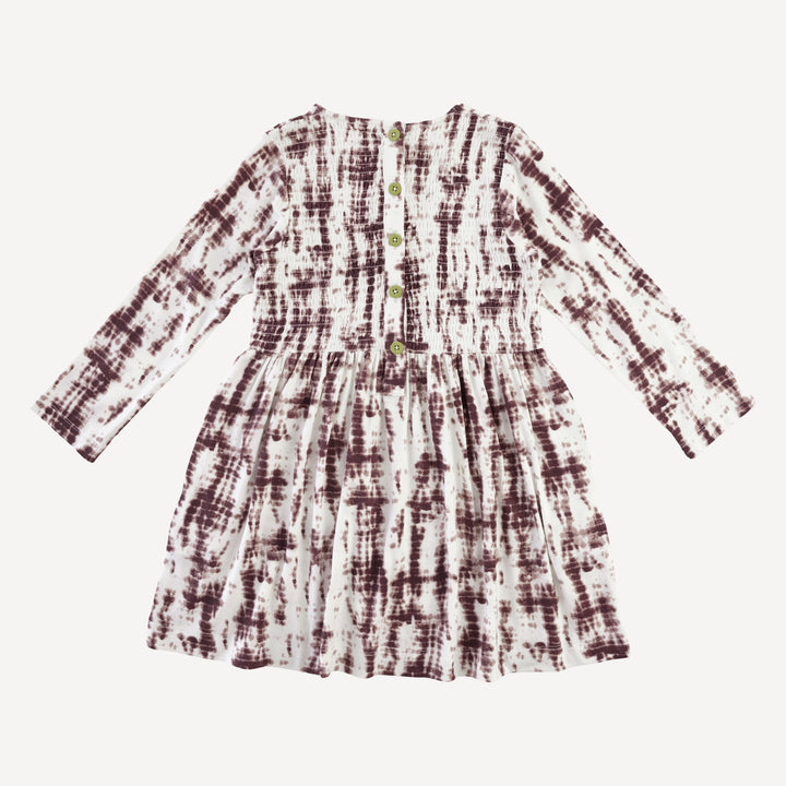 long sleeve square neck smocked dress | mahogany shibori | modal