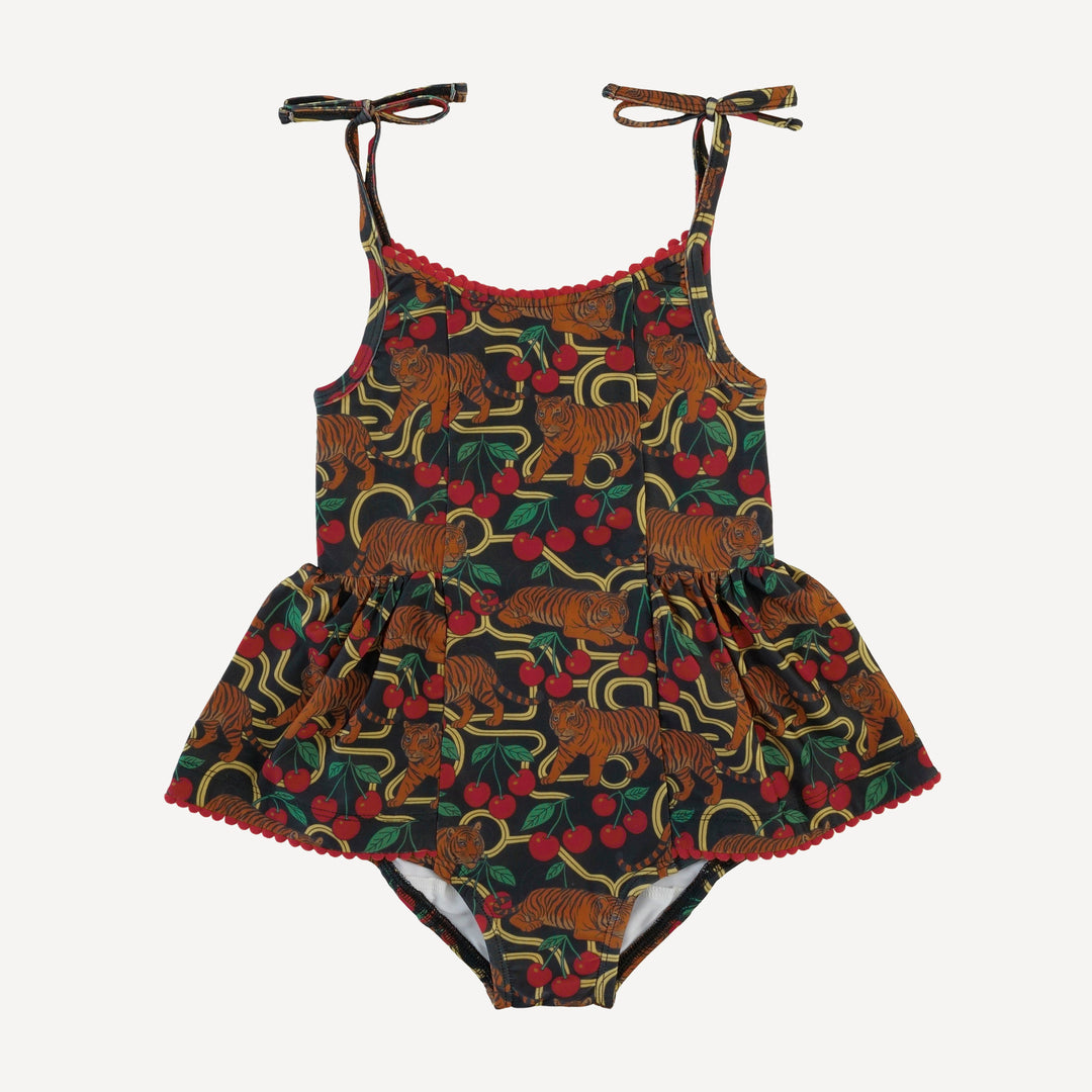 spaghetti tie ballerina pom pom swimsuit | tiger + cherries | swim