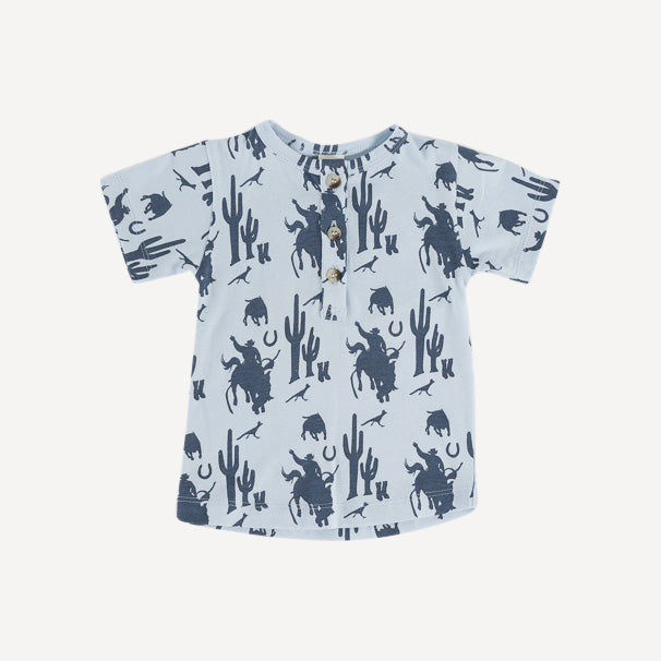 short sleeve basic henley tee | blue cowboy | organic cotton jersey