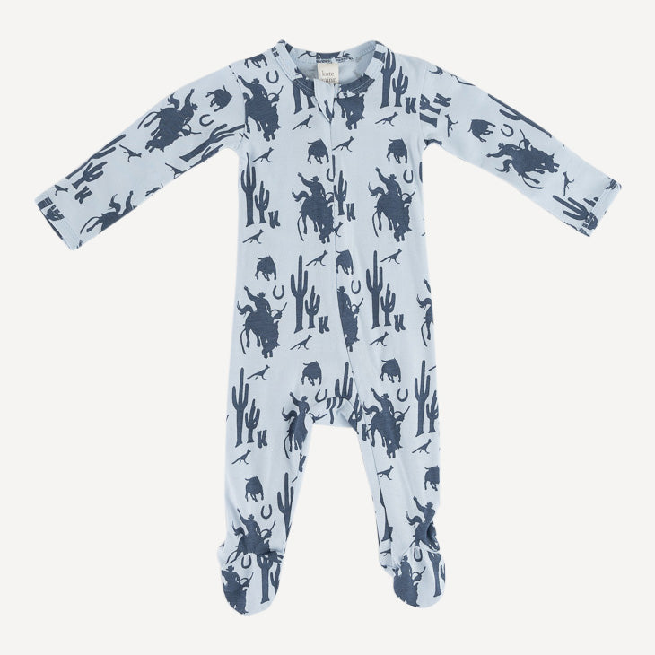 long sleeve two way zipper footie | blue cowboy | organic cotton jersey