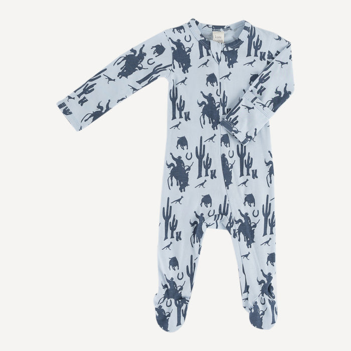 long sleeve two way zipper footie | blue cowboy | organic cotton jersey