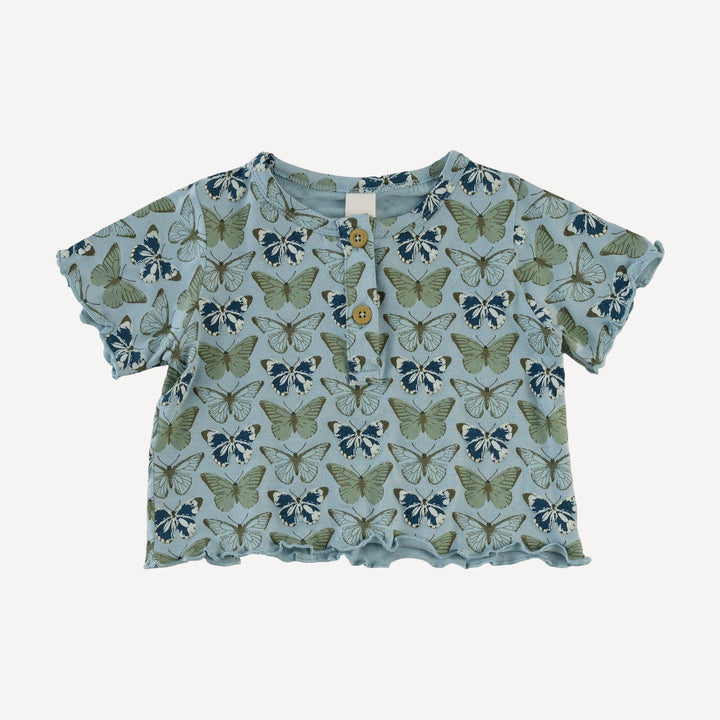 short sleeve henley jade set | blue butterflies allover | modal