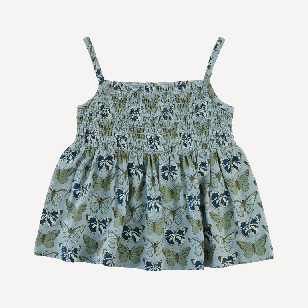 spaghetti strap smocked top | blue butterflies allover | modal