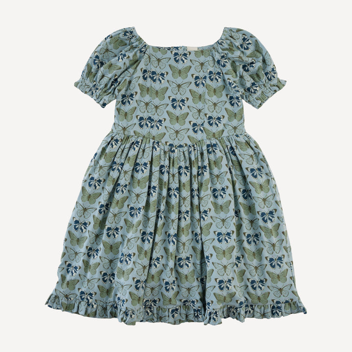 puff sleeve v-waist princess dress | blue butterflies allover | modal