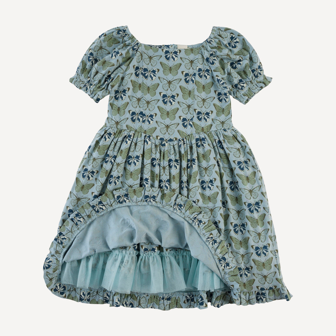 puff sleeve v-waist princess dress | blue butterflies allover | modal