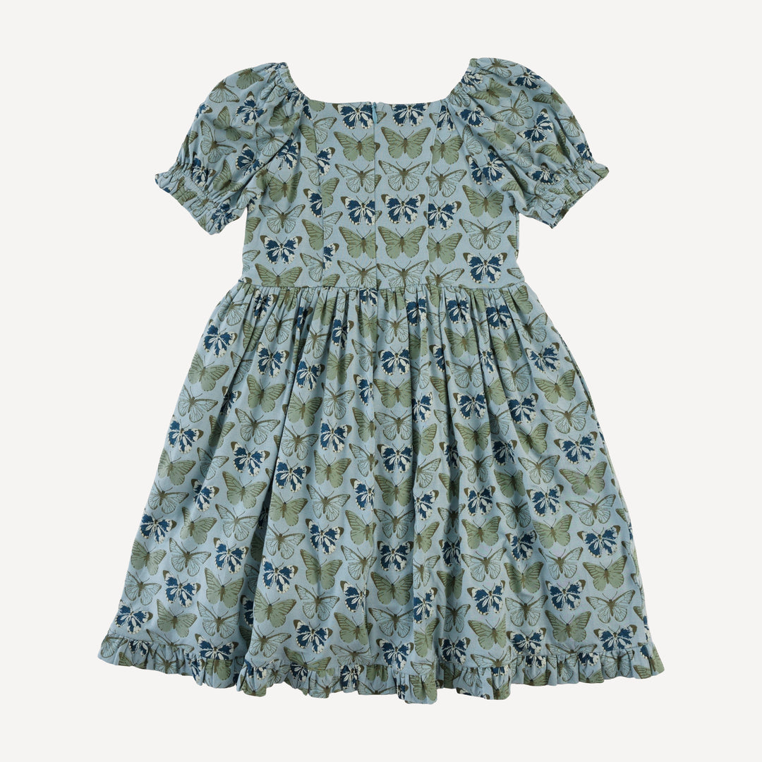 puff sleeve v-waist princess dress | blue butterflies allover | modal
