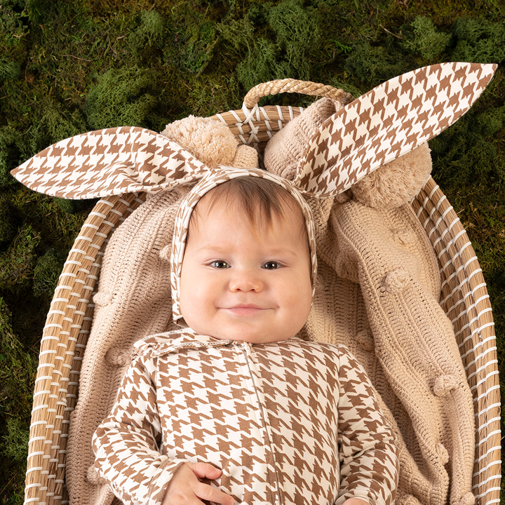 bunny hat | chocolate houndstooth | organic cotton interlock