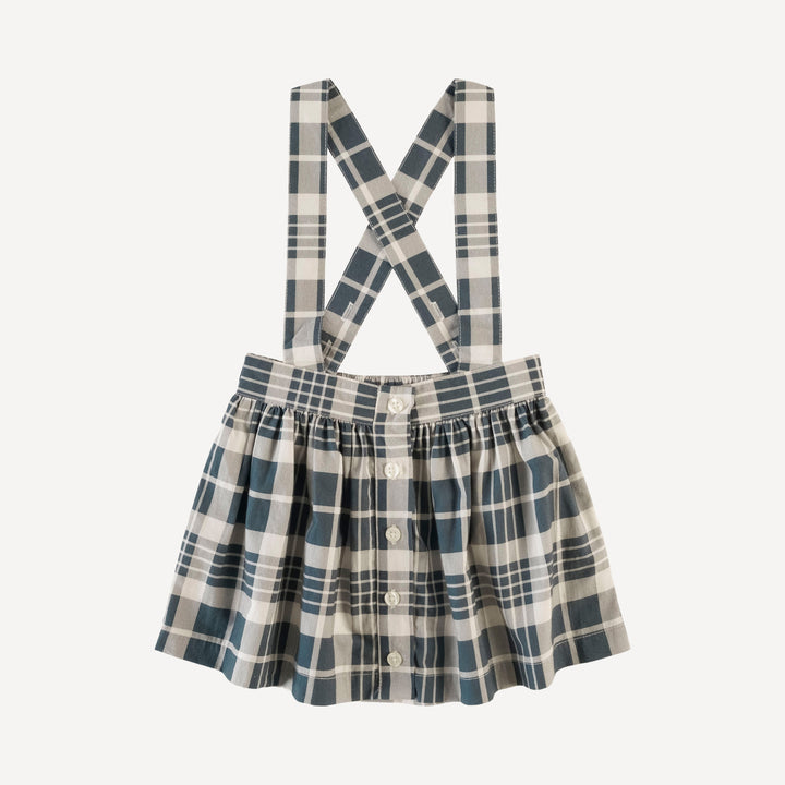 suspender skirt | indigo plaid | organic cotton mid-weight woven