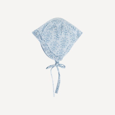 small ruffle bonnet | cornflower folk wallpaper | organic cotton gauze