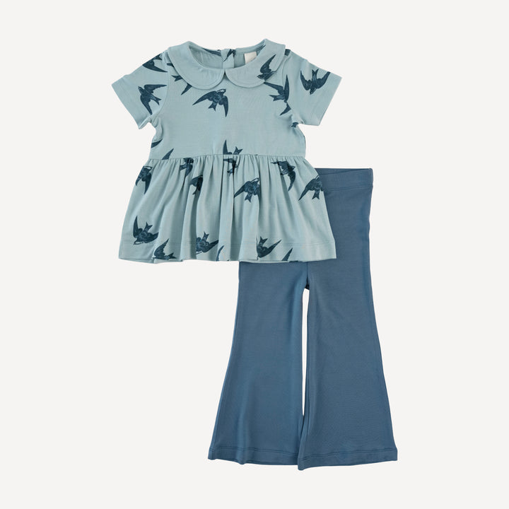 short sleeve peter pan skirted top + flare pant set | stone sparrow | modal