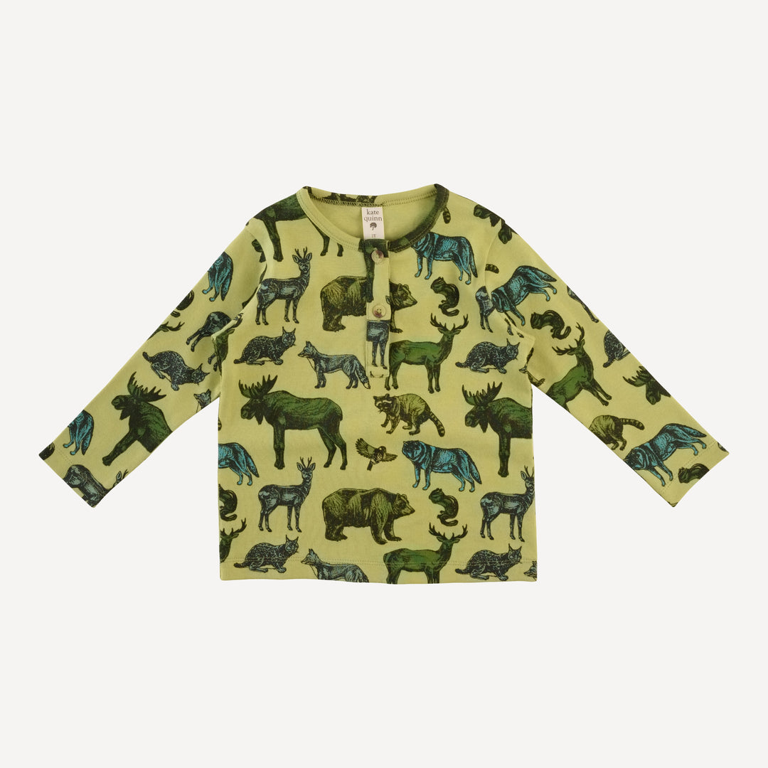 long sleeve basic henley tee | forest animals | organic cotton interlock