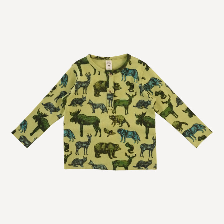 long sleeve basic henley tee | forest animals | organic cotton interlock