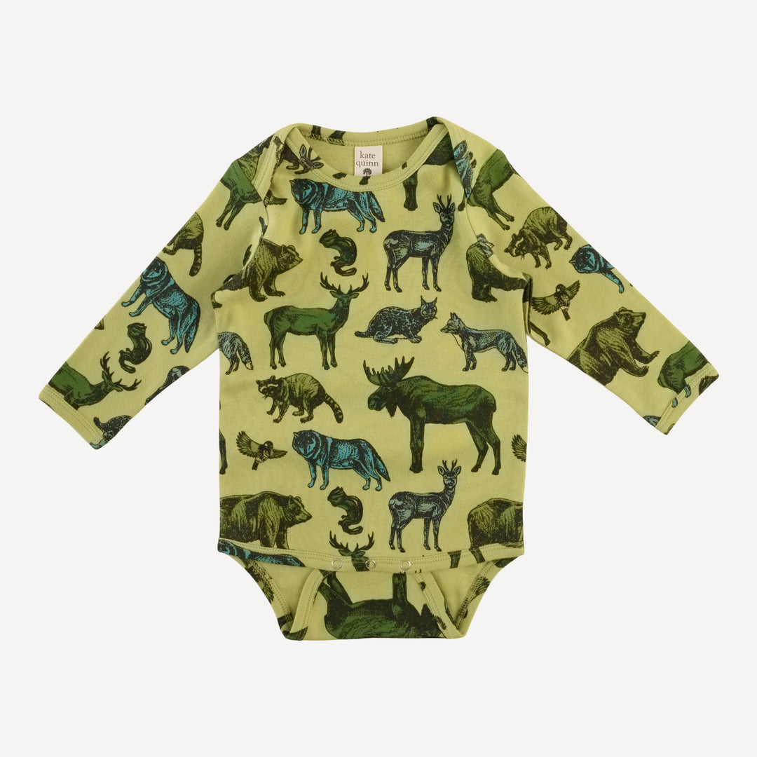 long sleeve lap neck bodysuit | forest animals | organic cotton interlock