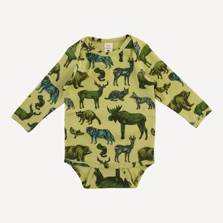 long sleeve lap neck bodysuit | forest animals | organic cotton interlock