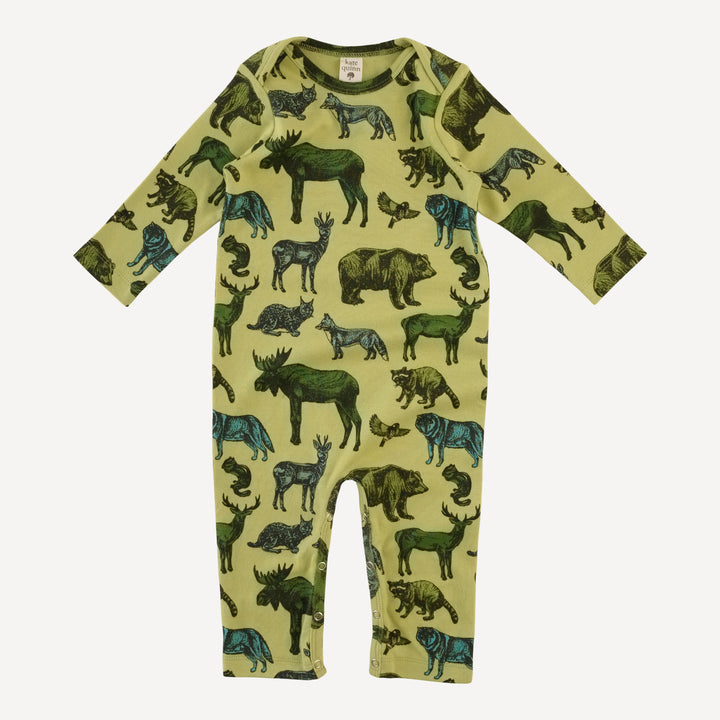 long sleeve lap neck jumpsuit | forest animals | organic cotton interlock