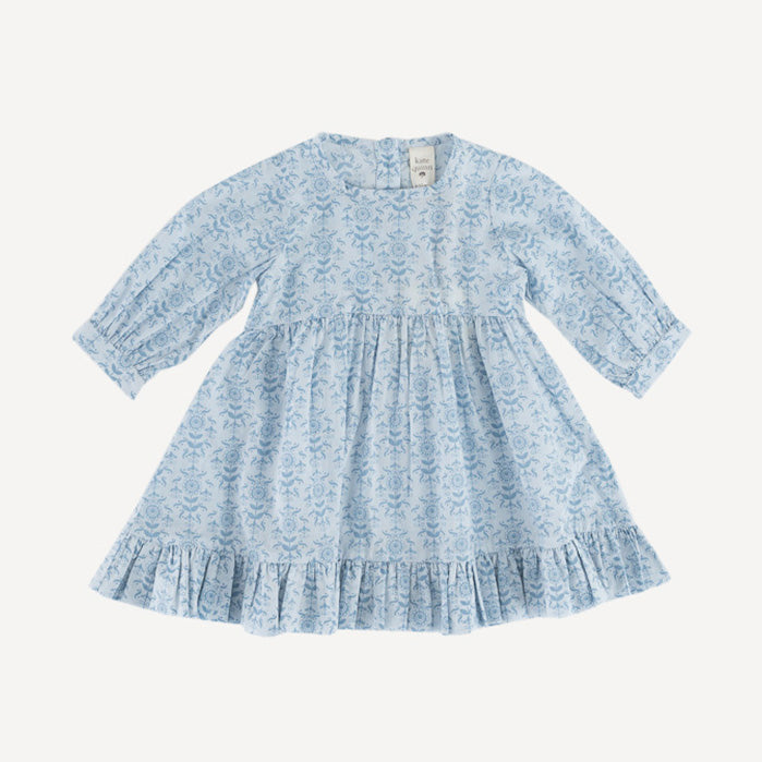 long sleeve pinafore dress | cornflower folk wallpaper | organic cotton gauze