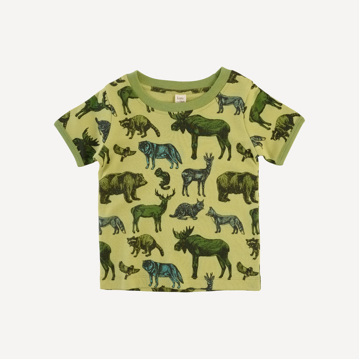 short sleeve ringer tee | forest animals | organic cotton interlock