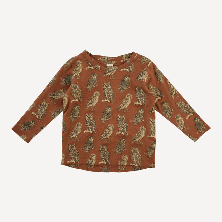 long sleeve essential boxy tee | owl friends | organic cotton interlock