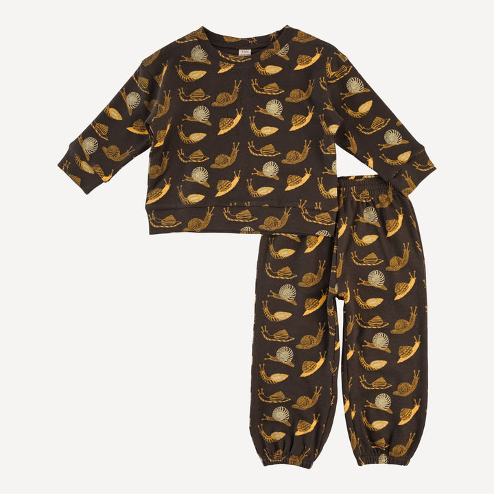 long sleeve relaxed jogger set | neutral snails | organic cotton interlock
