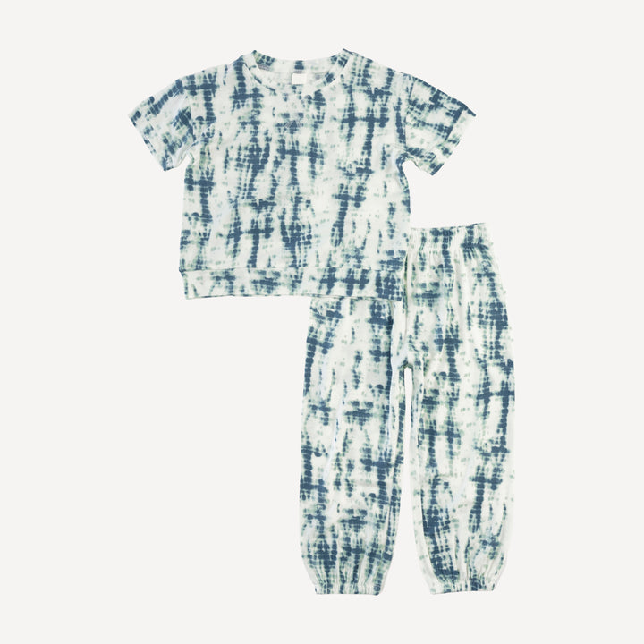 short sleeve relaxed jogger set | stone shibori | modal